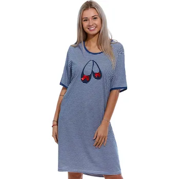 Dámské noční prádlo Modrá i bíle pruhovaná noční košilka pro plnoštíhlé ženy STŘEVÍČKY NA DOMA 1C3476 modrá 4xl