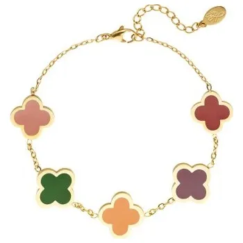 Náramek ORNAMENTI Pozlacený náramek Clovers multi colors gold