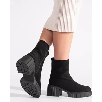 Dámská zimní obuv Módní černé dámské kotníčkové boty na širokém podpatku 41