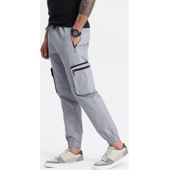 Ombre Men&#039;s JOGGER pants with stand-off and zippered cargo pockets - light grey Ombre šedá 2716094