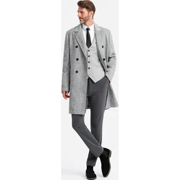 Pánský zimní kabát Elegantní pánský dvouřadý kabát ve tvaru rybí kosti - šedý V1 OM-COWC-0118 - XXL
