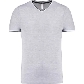 Pánské tričko Pánské piqué tričko s výstřihem do V K 374 oxford grey-navy-white XL