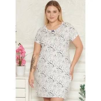 Dámská noční košile Bílá šedá i fialová luxusní jemná noční košilka s kr.rukávy pro plnoštíhlé ženy vzor mramorové květy 1D1457 fialová 4xl