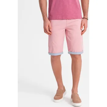 Pánské kraťasy Pánské chinos šortky s kontrastním ohrnutím - růžové V8 W421 - XL