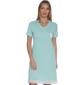Dámská noční košile Azurová a bílá noční košilka s krátkými rukávy a s krajkou pro ženy či dívky srdce 1C3864 modrá xxl