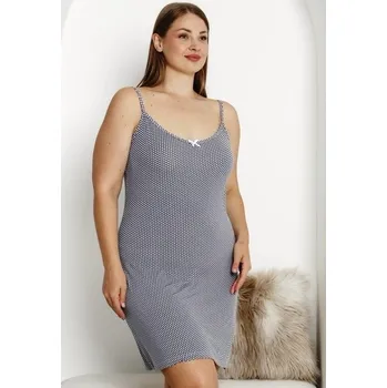 Dámská noční košile Luxusní šedá a bíle puntíkatá jemná noční košilka pro plnoštíhlé ženy s úzkými ramínky 1D1448 šedá 2xl