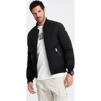 Pánská casual bunda Ombre Men's quilted bomber jacket with metal zippers - black Ombre černá 2644515