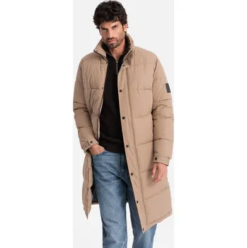 Pánská casual bunda Ombre Men's quilted long jacket with detachable hood - beige Ombre hnědá 2965727