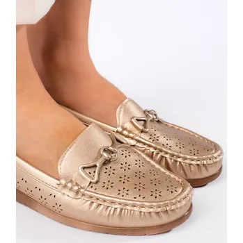 Dámské mokasíny Komfortní dámské zlaté mokasíny bez podpatku 36