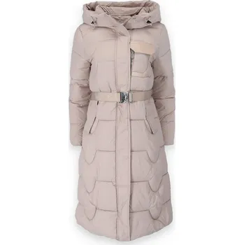 Dlouhá zimní bunda s páskem QD7931 Itálie hnědá XL