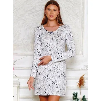 Dámská noční košile Bílá a šedá i fialová luxusní jemná noční košilka pro ženy s dl. rukávy květinový mramor 1D1450 bílá m