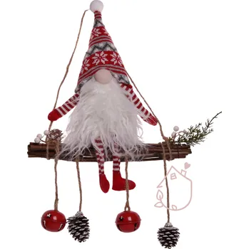 Vánoce Dekorace na dveře se skřítkem a rolničkama