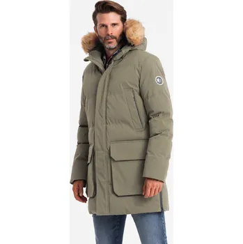 Pánská casual bunda Ombre Men's long parka jacket with flared bottom - dark olive green Ombre kaki 2978881
