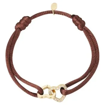 Náramek ORNAMENTI Pozlacený náramek double Hearts dark brown gold