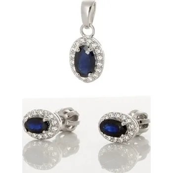 Souprava šperků Luxusní stříbrná souprava přívěšku a naušnic se safíry a zirkony STRS0408F + dárek zdarma