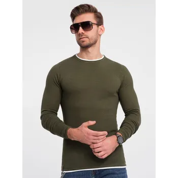 Pánská mikina Ombre Men's cotton sweater with round neckline - dark olive Ombre kaki 2587121