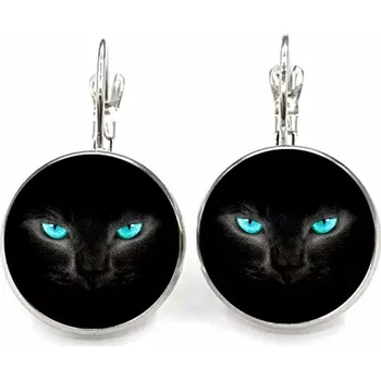 Náušnice Blingstar Náušnice Kočka černé blue eyes * visací * kočky 2505