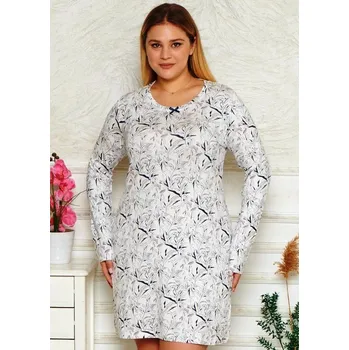 Dámská noční košile Bílá a šedá i fialová luxusní jemná noční košilka pro plnoštíhlé ženy s dl. rukávy květinový mramor 1D1452 bílá 3xl