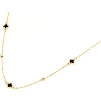 Náhrdelník GEM-JEWEL Dámský náhrdelník ze žlutého zlata s černými čtyřlístky ZLNAH190F Žlutá