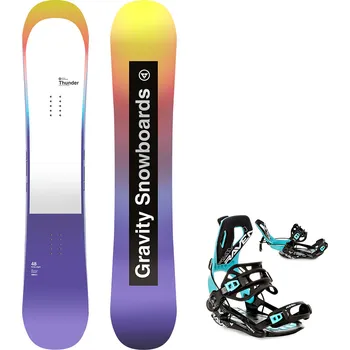 Snowboard Gravity snowboards Snowboard komplet Gravity Thunder 24/25 + vázání Fastec FT360 black/mint Velikost: 142 cm, Velikost vázání: M