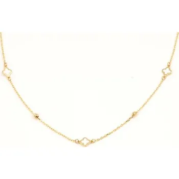 Náhrdelník Dámský náhrdelník ze žlutého zlata s bílými čtyřlístky ZLNAH192F + DÁREK ZDARMA