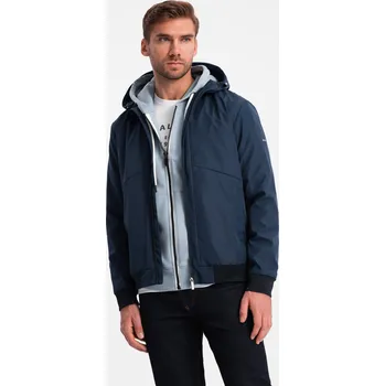 Pánská softshellová bunda Pánská lehká bunda s kapucí a síťovanou podšívkou - tmavě modrá V1 OM-JANP-0149 - L