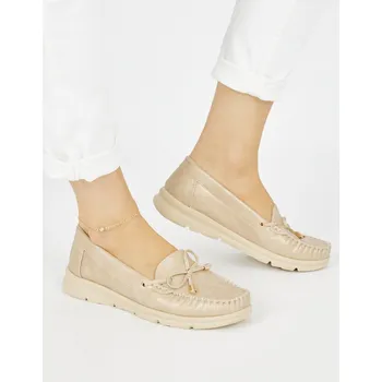 Dámské mokasíny Pěkné dámské mokasíny zlaté platforma 36