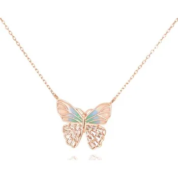Náhrdelník Stříbrný zlacený náhrdelník motýl se zirkony STNAH244F