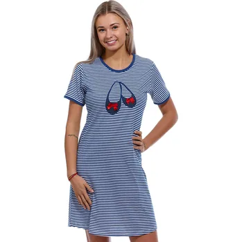 Dámské noční prádlo Modrá i bíle pruhovaná noční košilka pro ženy či dívky STŘEVÍČKY NA DOMA 1C3496 modrá xl