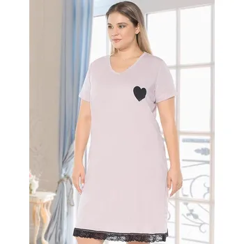 Dámská noční košile Světle kávová i černá noční košilka s krátkými rukávy a s krajkou pro plnoštíhlé ženy či dívky srdce 1C3869 hnědá 3xl