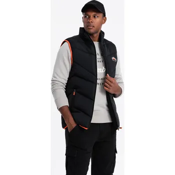 Pánská bunda Pánská prošívaná bunda bez rukávů s neonovými akcenty - černá V4 OM-JAVJ-0210 - S/M