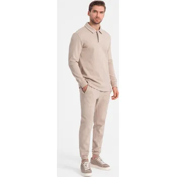 Ombre Men's tracksuit set sweatshirt with polo collar + pants Ombre krémová 2579701