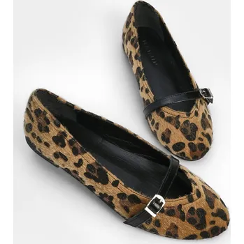 Dámské baleríny Marjin Dámské Páskové Baleríny Leopardí S Vlnitým Okrajem Marjin černá 2501988