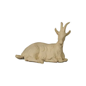 Vánoce Ornatis Koza ležící Provedení: Přírodní bez malování, Velikost stojících figur dospělých postav: 14 cm Dřevěná vyřezávaná soška kozy ležící
