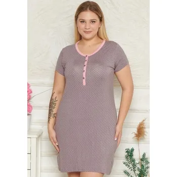 Dámská noční košile Šedá a růžově puntíkatá košile na kojení do porodnice s knoflíky pro plnoštíhlé ženy jemný materiál 1D1458 šedá 3xl