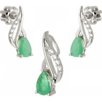 Souprava šperků Luxusní stříbrná souprava přívěšku a naušnic se smaragdem a zirkony STRS0409F + dárek zdarma