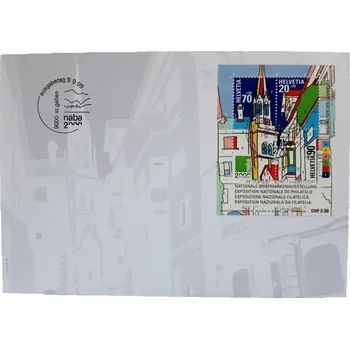 Sběratelství Švýcarsko FDC aršík Bl 29, fil. výstava NABA 2000, r. 1999