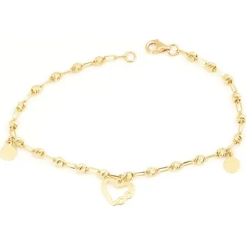 Náramek Dámský zlatý kuličkový náramek se srdíčkem ZLNA1447F 20 cm + Dárek zdarma