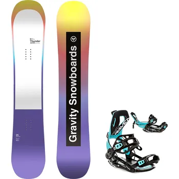 Snowboard Gravity snowboards Snowboard komplet Gravity Thunder junior 24/25 + vázání Fastec FT360 black/mint Velikost: 130 cm, Velikost vázání: M