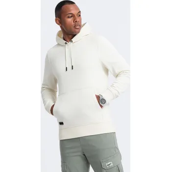 Pánská mikina Pánská bavlněná klokaní mikina BASIC s kapucí - krémová V5 OM-SSBN-0161 - M