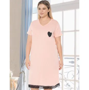 Dámské noční prádlo Meruňková i černá noční košilka s krátkými rukávy a s krajkou pro plnoštíhlé ženy či dívky srdce 1C3865 oranžová 1xl