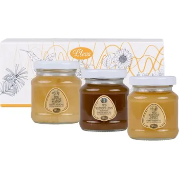 Dárkový potravinový koš Pleva Dárková krabička s medy akátový, lesní a lipový 3x 170 g