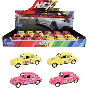 Hračka Teddies Auto Welly Volkswagen Beetle kov/plast 12cm 4 barvy na zpětné natažení