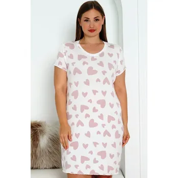 Dámské noční prádlo Bílá i růžová luxusní jemná noční košilka s krátkými rukávy pro plnoštíhlé ženy, vzor srdce 1D1444 bílá 1xl