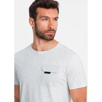 Pánské tričko Ombre Men's cotton t-shirt with letter print and pocket - white-gray Ombre šedá 2836952