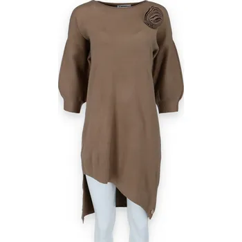 Dámský svetr Tunika úplet s broží M2888 Itálie barva: hnědá-camel, velikost: S/M