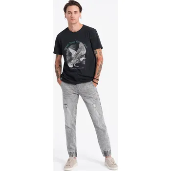 Pánské džínové kalhoty JOGGERS s odřením - světle šedé V4 OM-PADJ-0150 - L