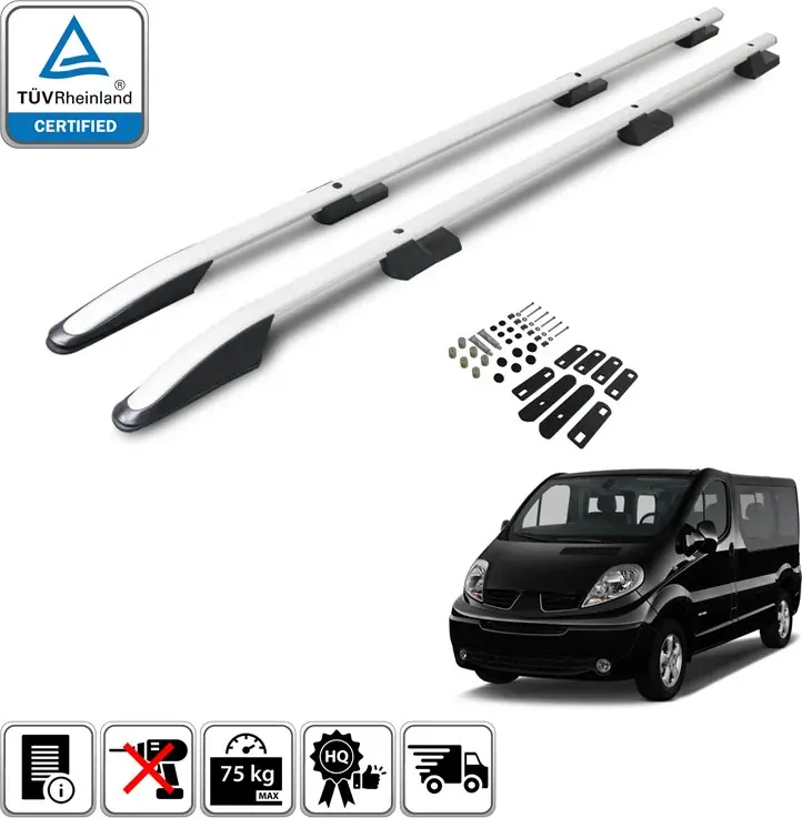 Podélné nosiče stříbrné Opel Vivaro, dlouhá verze L2, r.v. 2003-2014