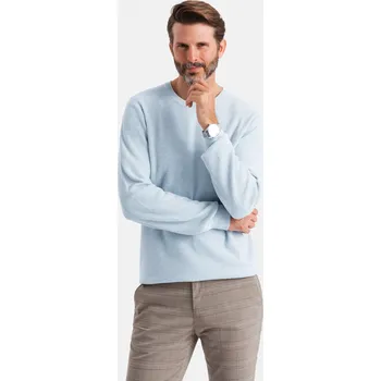 Pánský svetr Pánský melanžový strukturovaný pletený svetr - modrý V2 OM-SWSW-0142 - XL