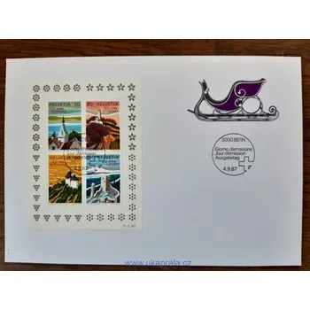 Sběratelství Švýcarsko FDC aršík Bl 25, 200 let turistiky, r. 1987
